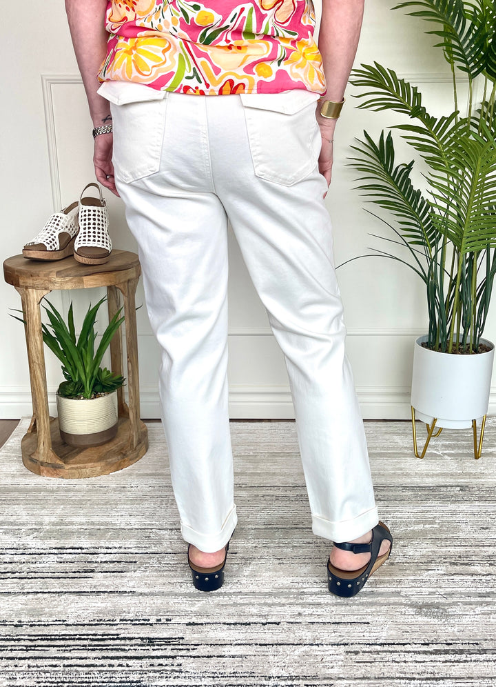 Judy Blue High Waist Aurora Weekender - White
