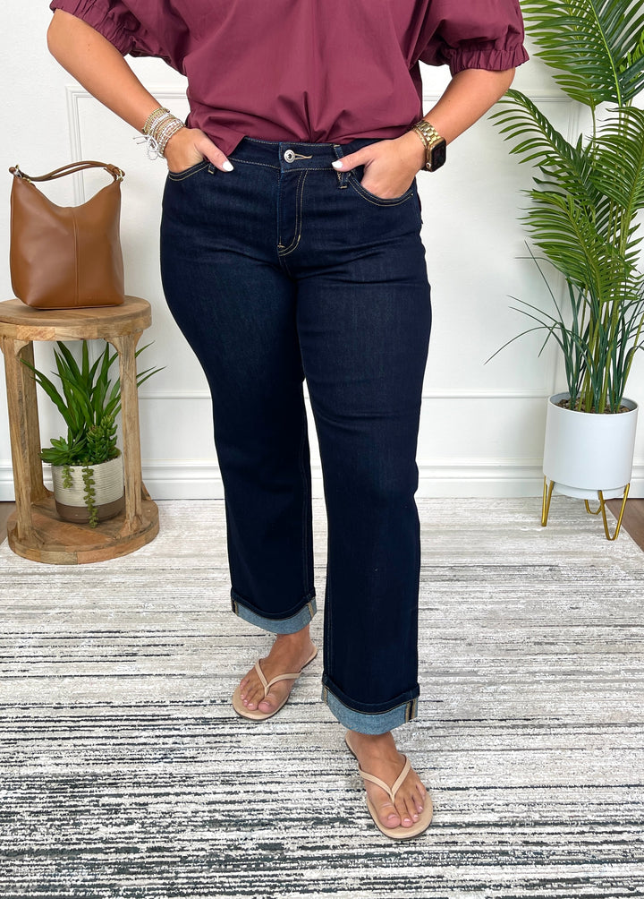 Mica Denim Mid Rise Ankle Straight Cuffed Leg
