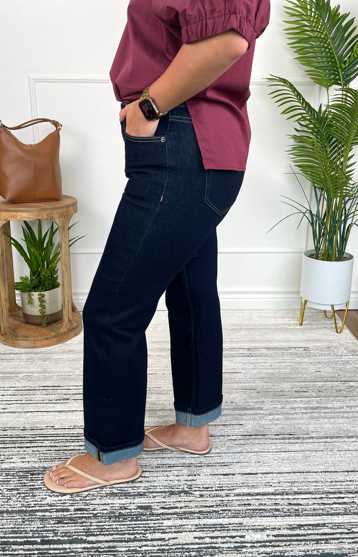 Mica Denim Mid Rise Ankle Straight Cuffed Leg