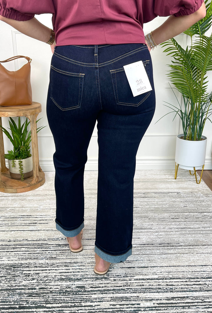 Mica Denim Mid Rise Ankle Straight Cuffed Leg