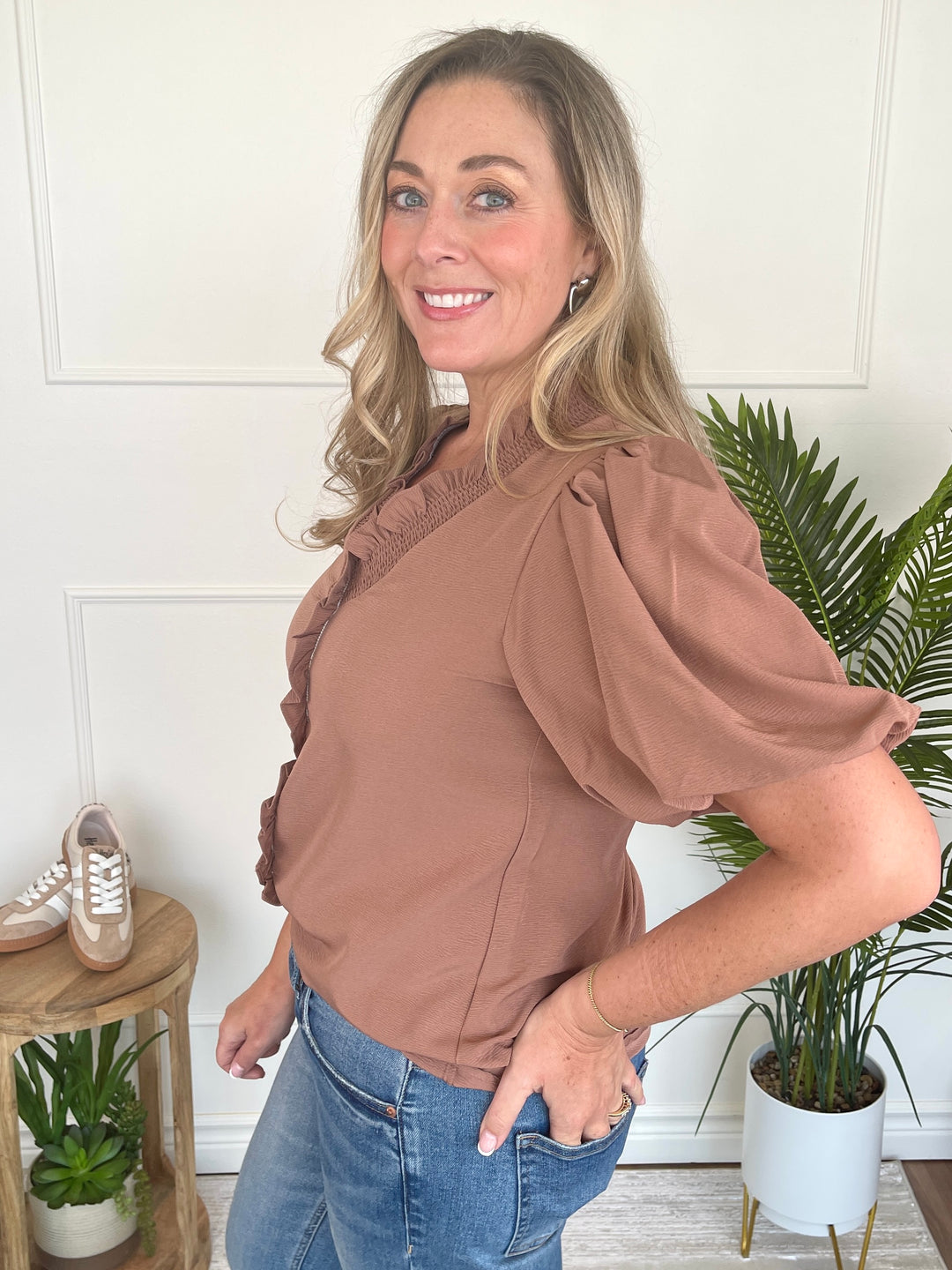 Ravishing Ruffle Top- Brown