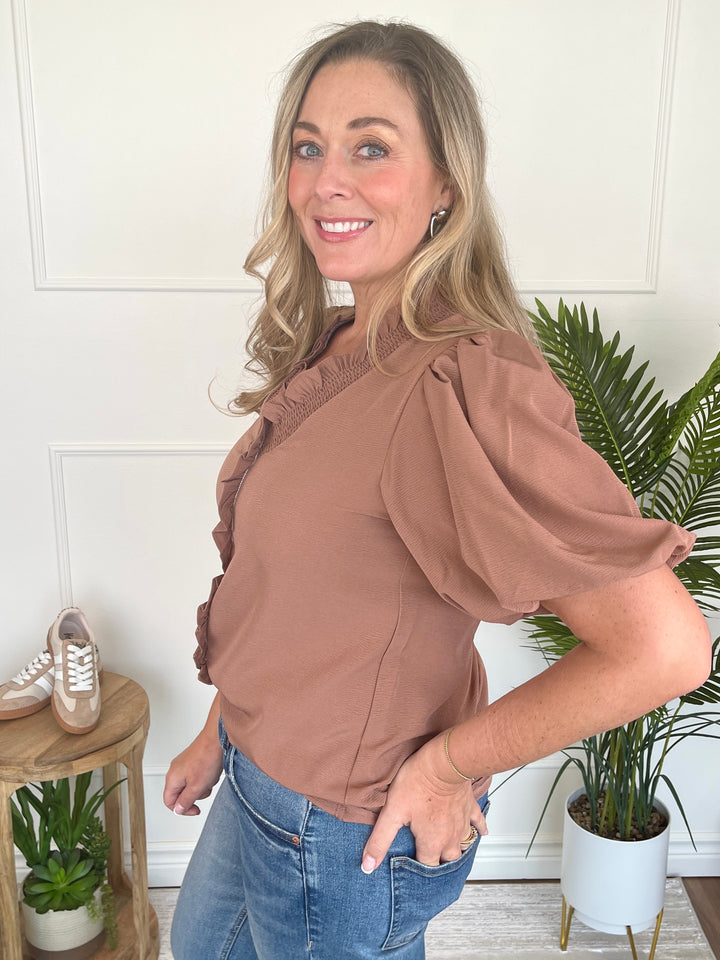 Ravishing Ruffle Top- Brown