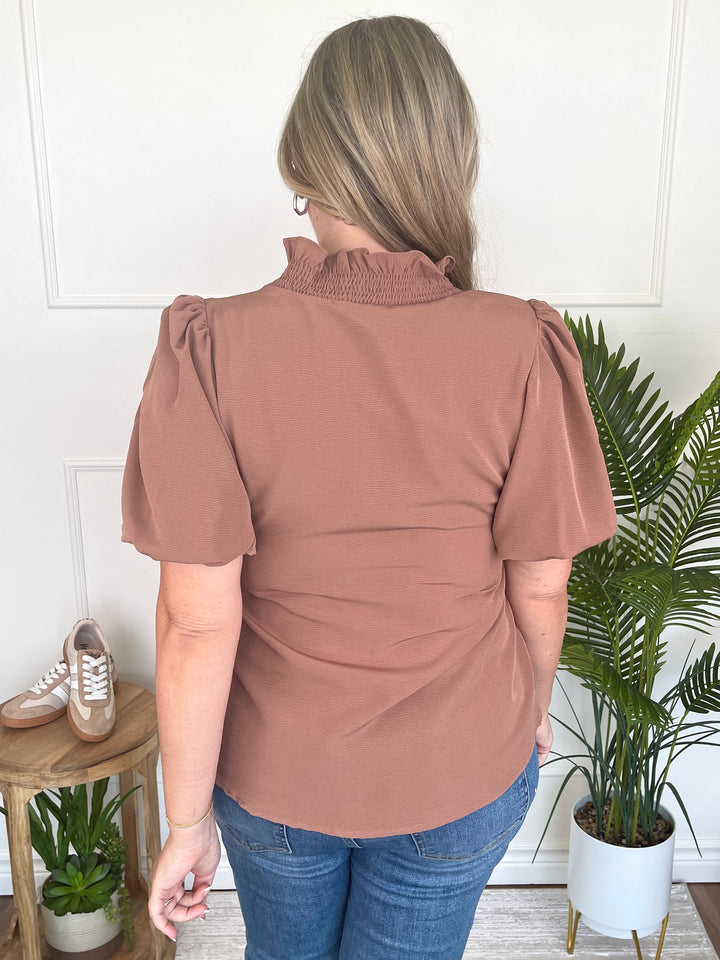 Ravishing Ruffle Top- Brown