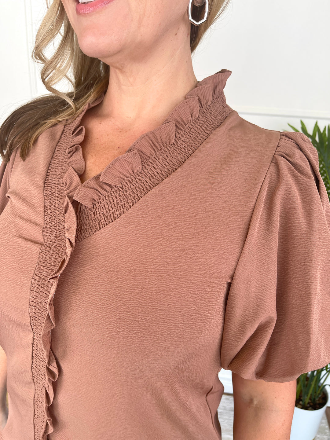 Ravishing Ruffle Top- Brown