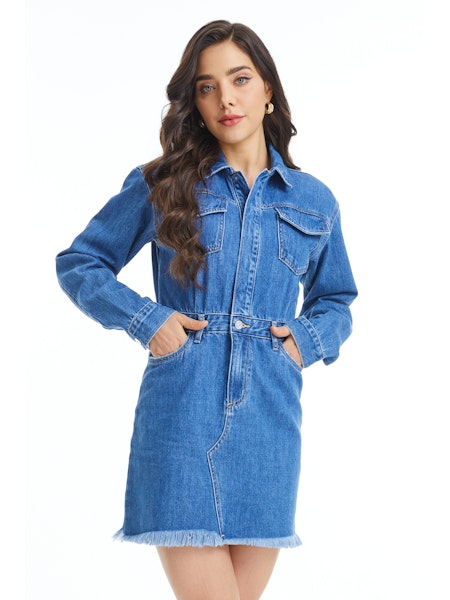 FINAL SALE Bayeas Theresa Denim Shirt Dress - Medium Blue