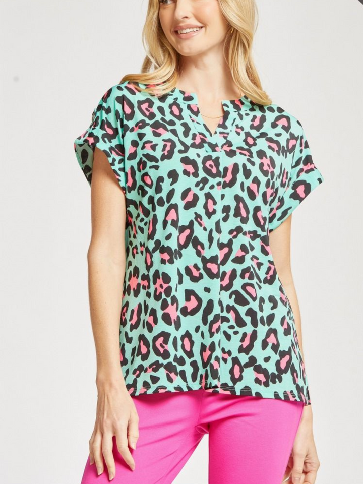 Lizzy Top Short Sleeve - Turquoise & Pink