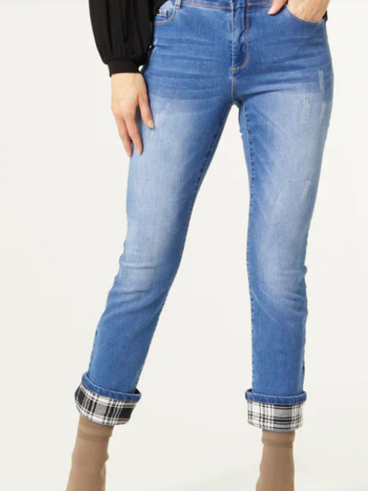 OMG Zoey Zip Boyfriend Ankle Print Cut Off Denim