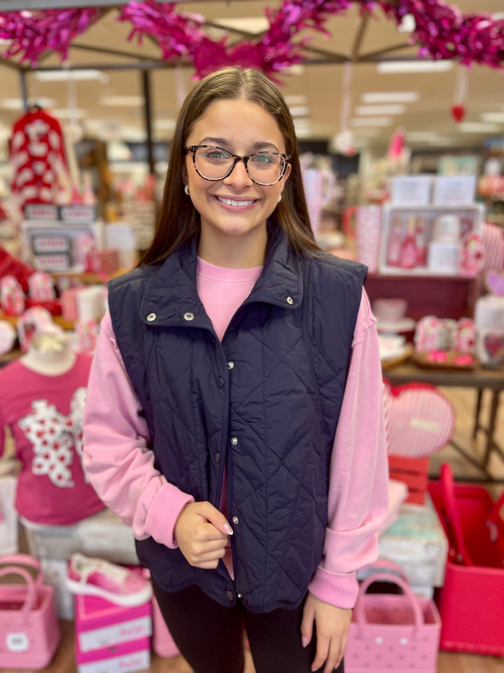 Bubble Gum Quilted Vest - Navy