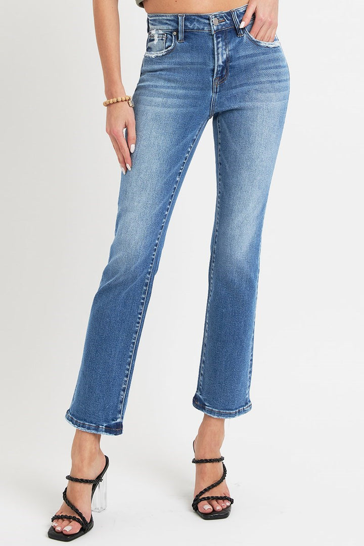 Risen Mid Rise Straight Denim