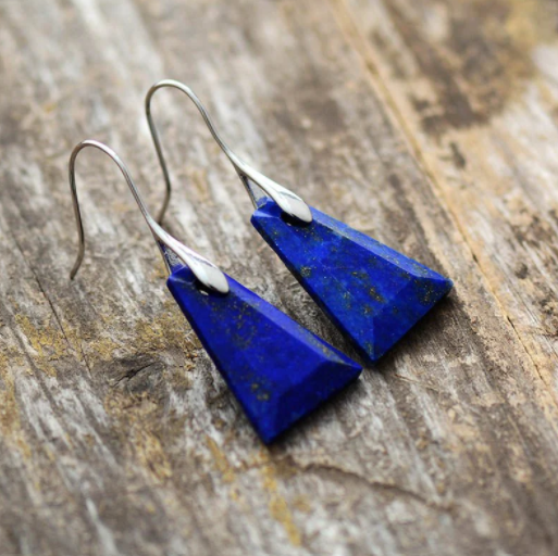 Lapis Lazuli Geometric Drop Earrings - Silver