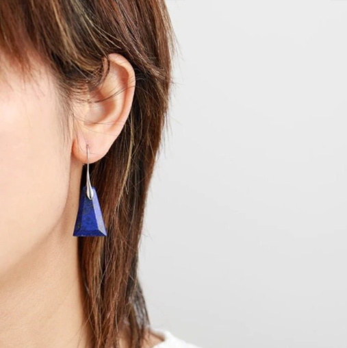 Lapis Lazuli Geometric Drop Earrings - Silver