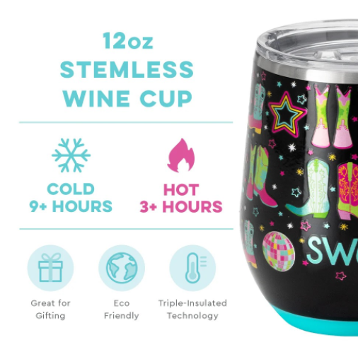 Disco Cowgirl Swig 12 Oz Stemless Wine