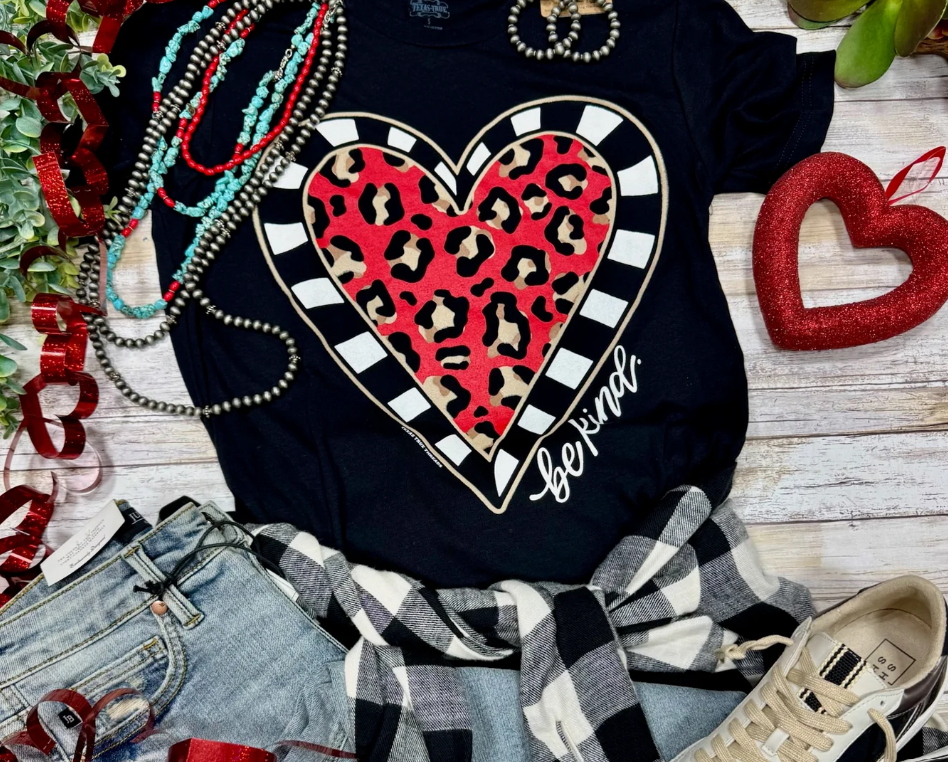 Be Kind Leopard Heart Tee