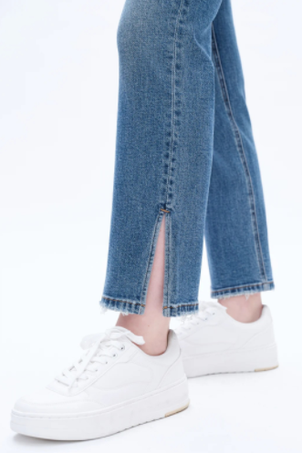 High Rise Straight Jeans With Slit