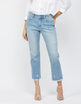 Mica Denim Mid Rise Cigarette Crop - Powder Blue