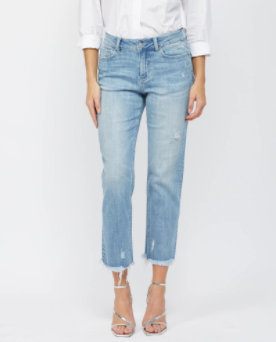 Mica Denim Mid Rise Cigarette Crop - Powder Blue