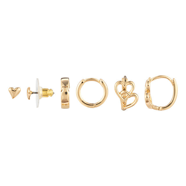 Dainty Double Heart Earrings Set of (3) - Gold