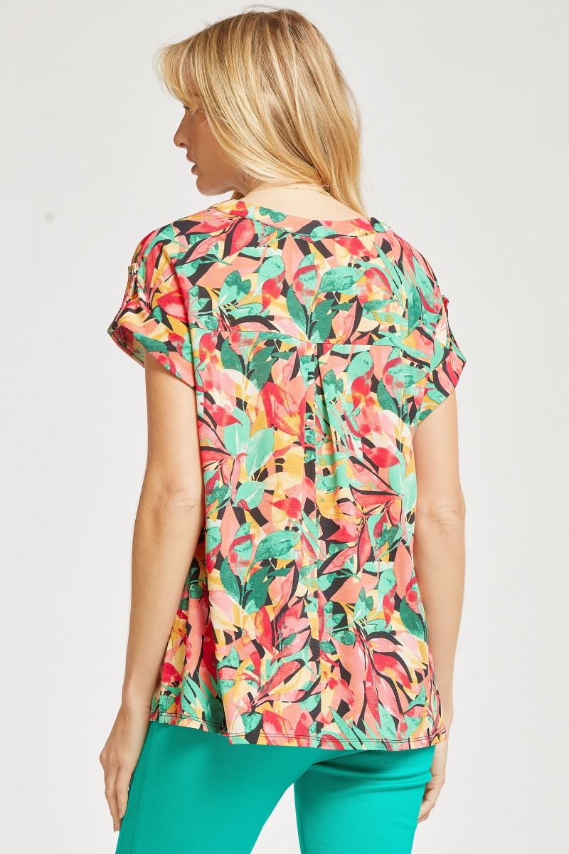 Lizzy Top Short Sleeve - Palm Leaves