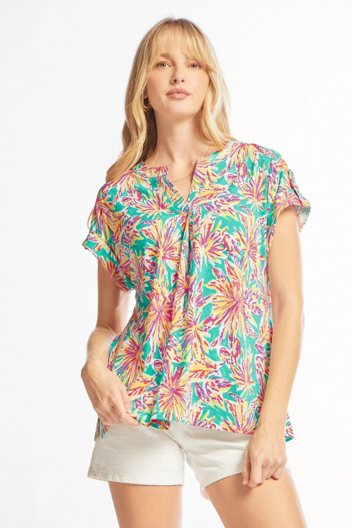 FINAL SALE Lizzy Top Short Sleeve- Fireworks