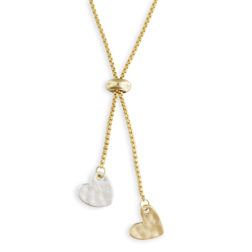 Lariat Charm Necklace - Double Heart