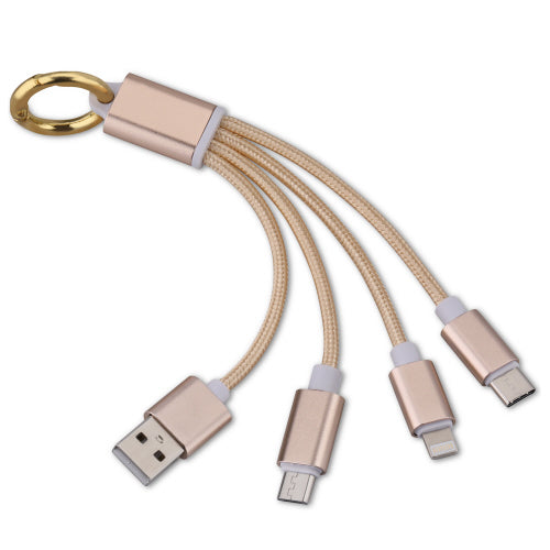 3-in-1 Charging Cable Keychain - Gold